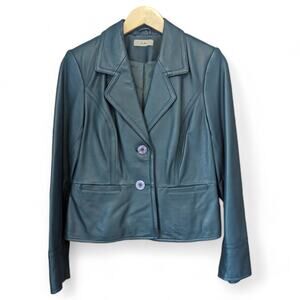 I.E. Vintage 100% Leather Blue Blazer Jacket Size M